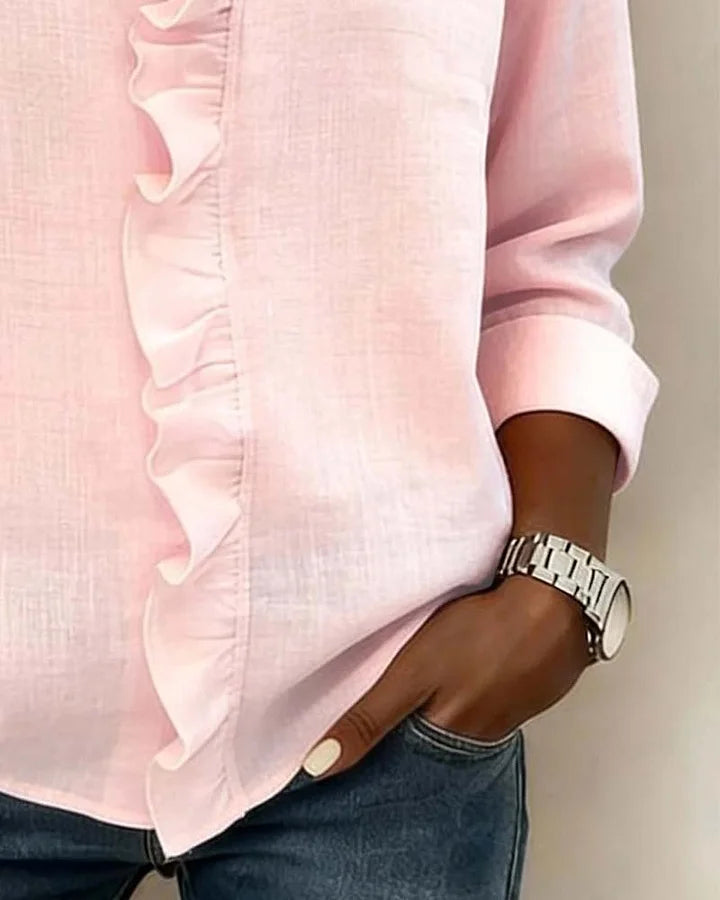 Indy | Blouse with Ruffles, V-Neck and Long Sleeves