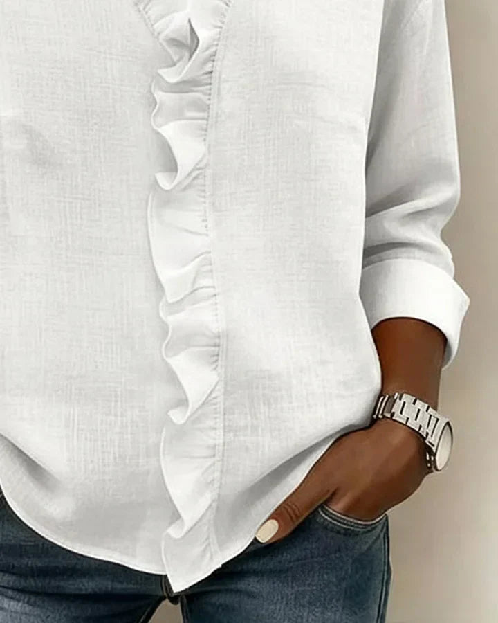 Indy | Blouse with Ruffles, V-Neck and Long Sleeves