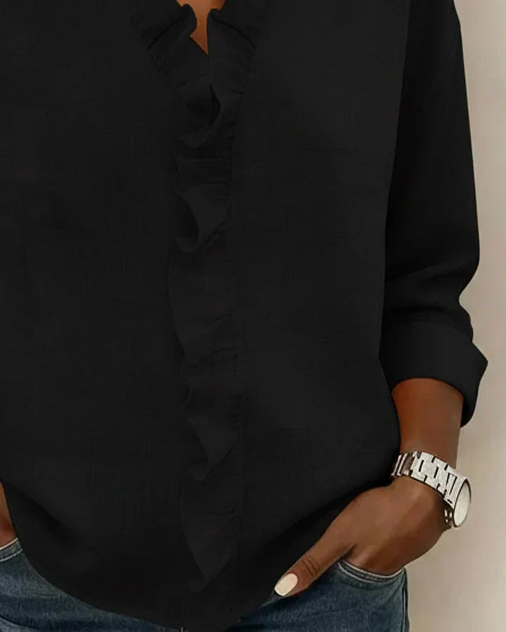 Indy | Blouse with Ruffles, V-Neck and Long Sleeves