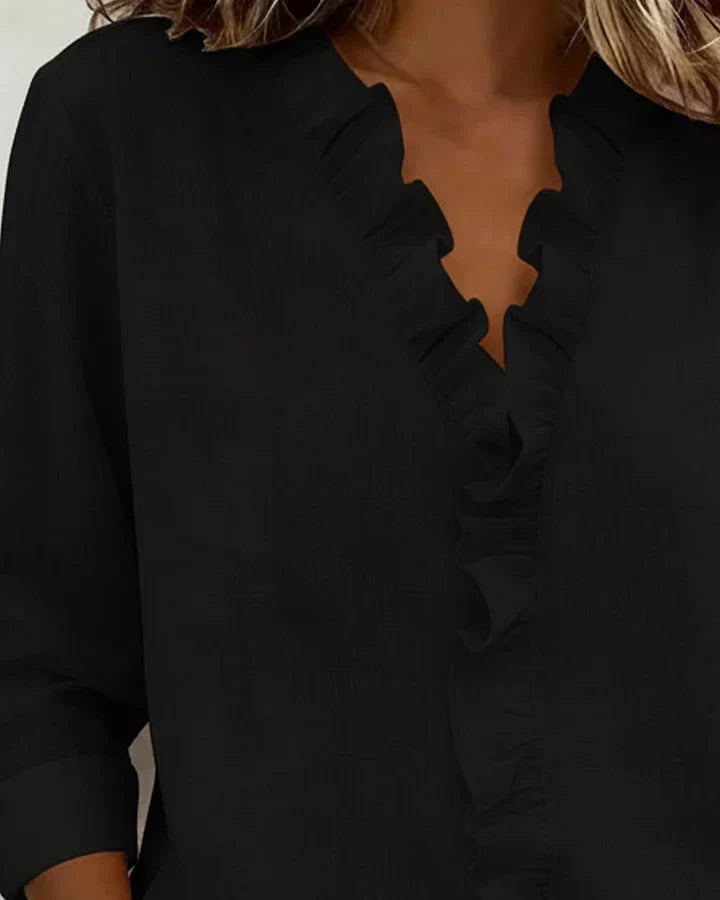 Indy | Blouse with Ruffles, V-Neck and Long Sleeves