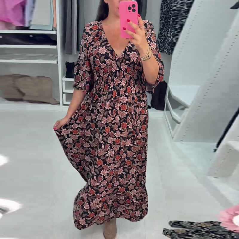 Anne | V-neck Printed Maxi Dress with 3/4 Sleeves
